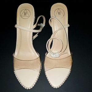 Missguided Nude & Clear Studded High Heels Sz 8